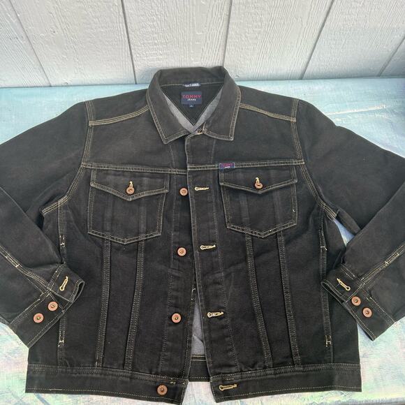 ˚₊‧꒰ა ☆ ໒꒱ ‧₊˚Tommy Jeans Jacket Men's Size Large Distressed Black (3B-DT) - Picture 1 of 9